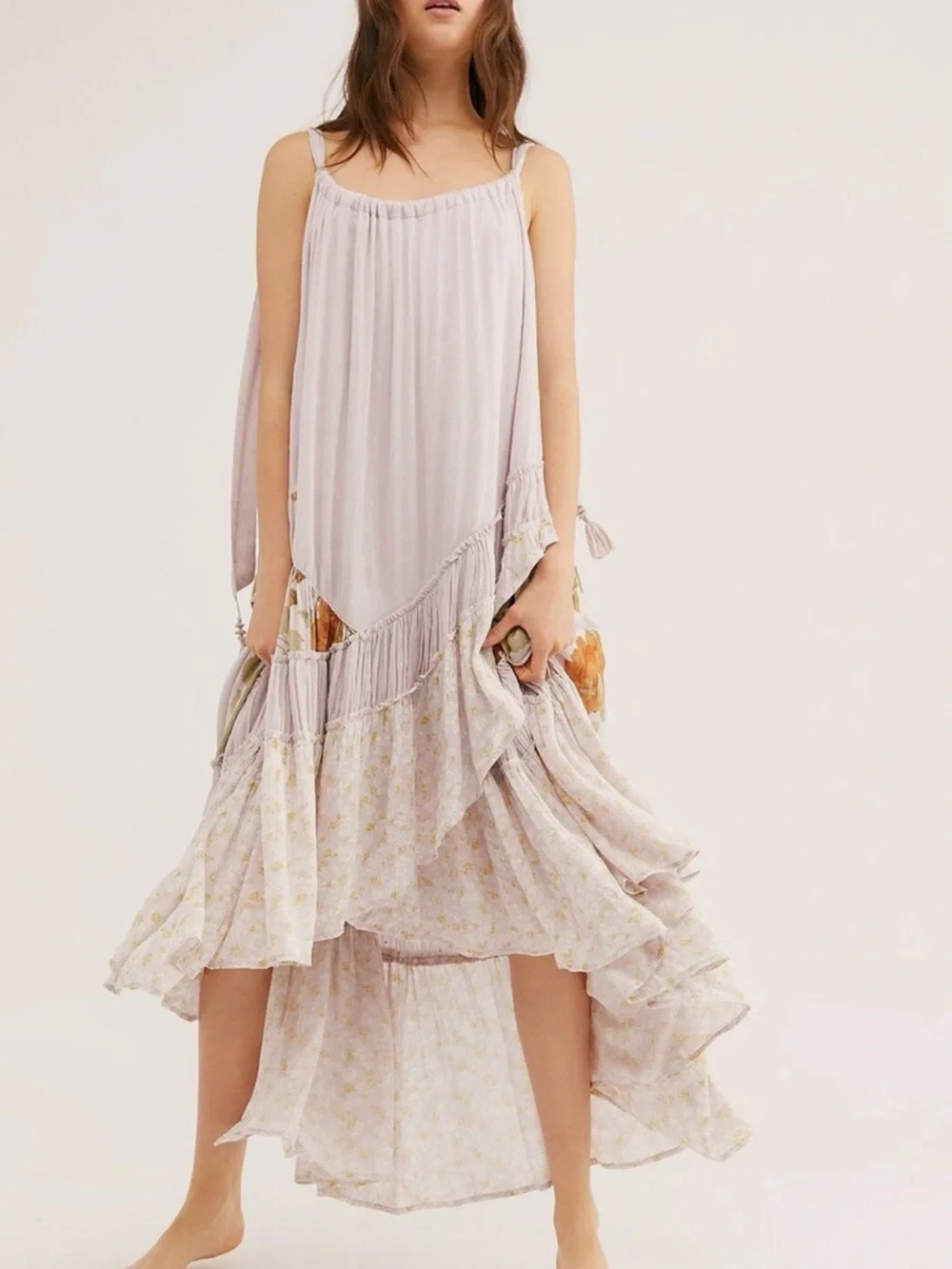 Free People Bare It All Maxi Bohemian Dress in Pale Lavender and Orange, Size S - Picture 3 of 12